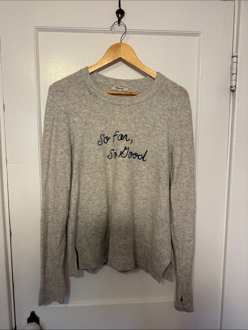 Madewell "So Far, So Good" Embroidered Crewneck Sweater - Light Gray
